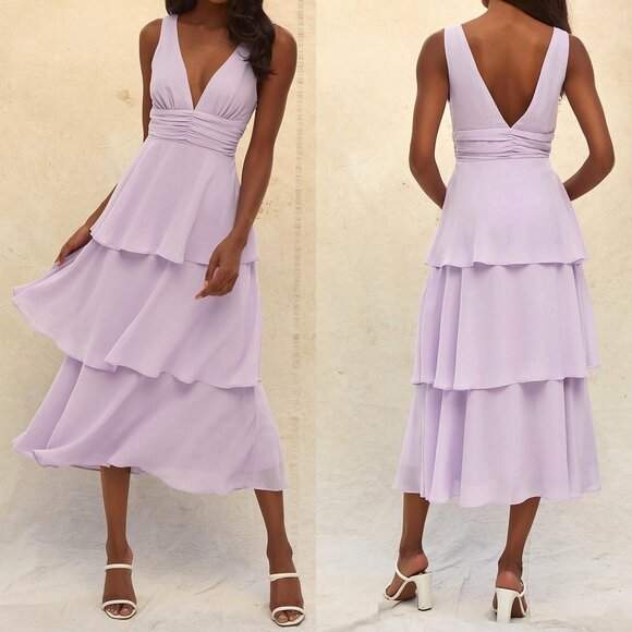 Lulus Celebration Time Lavender Sleeveless Tiered Midi Dress - Picture 1 of 6